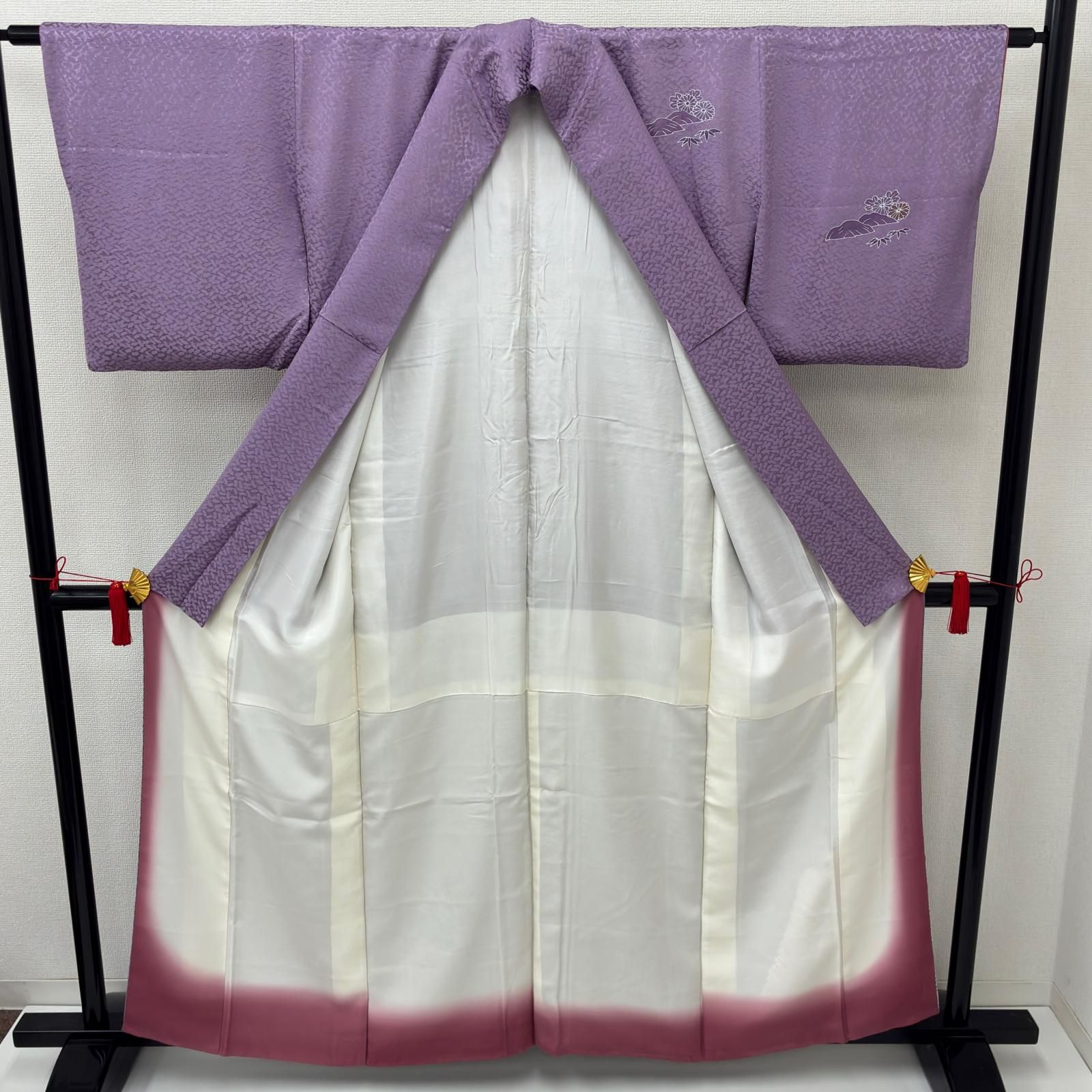 付下げ 正絹 流水に草花の染め 紋無し 正絹 着物 MKー9085