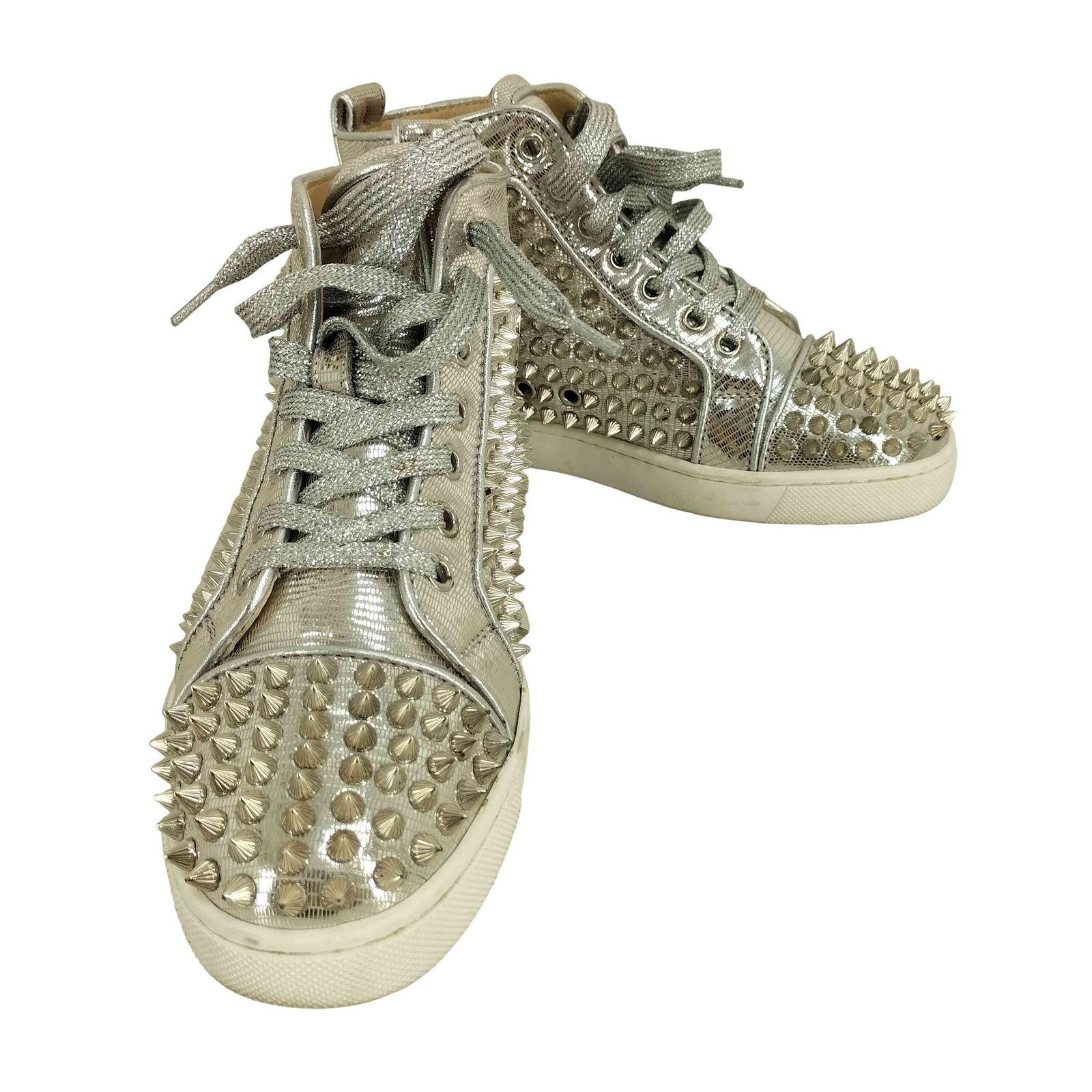 クリスチャンルブタン CHRISTIAN LOUBOUTIN louis orlato リザード型押しスタッズハイカットスニーカー レディース 21cm