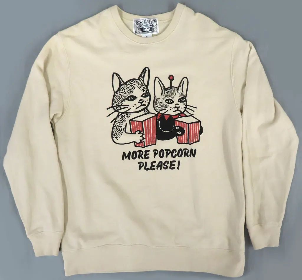 【中古】アウターウェア ヒグチユウコイラスト ポップコーンおかわり トレーナー ライトベージュ XLサイズ ボリス雑貨店限定