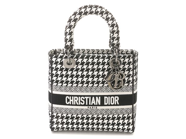 Dior ディオール バッグ 千鳥格子 レディディオール ミディアムハンドバッグ ホワイト ﾊﾞｯｸﾞ M0565BZAF ハンドバッグ キャンバス ホワイト レディース【中古】437