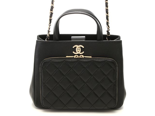 CHANEL シャネル バッグ マトラッセ アフニティ2WAYトート ブラック/GP キャビアスキン ﾊﾞｯｸﾞ ハンドバッグ レザー ブラック 2021年刻印 レディース【中古】437
