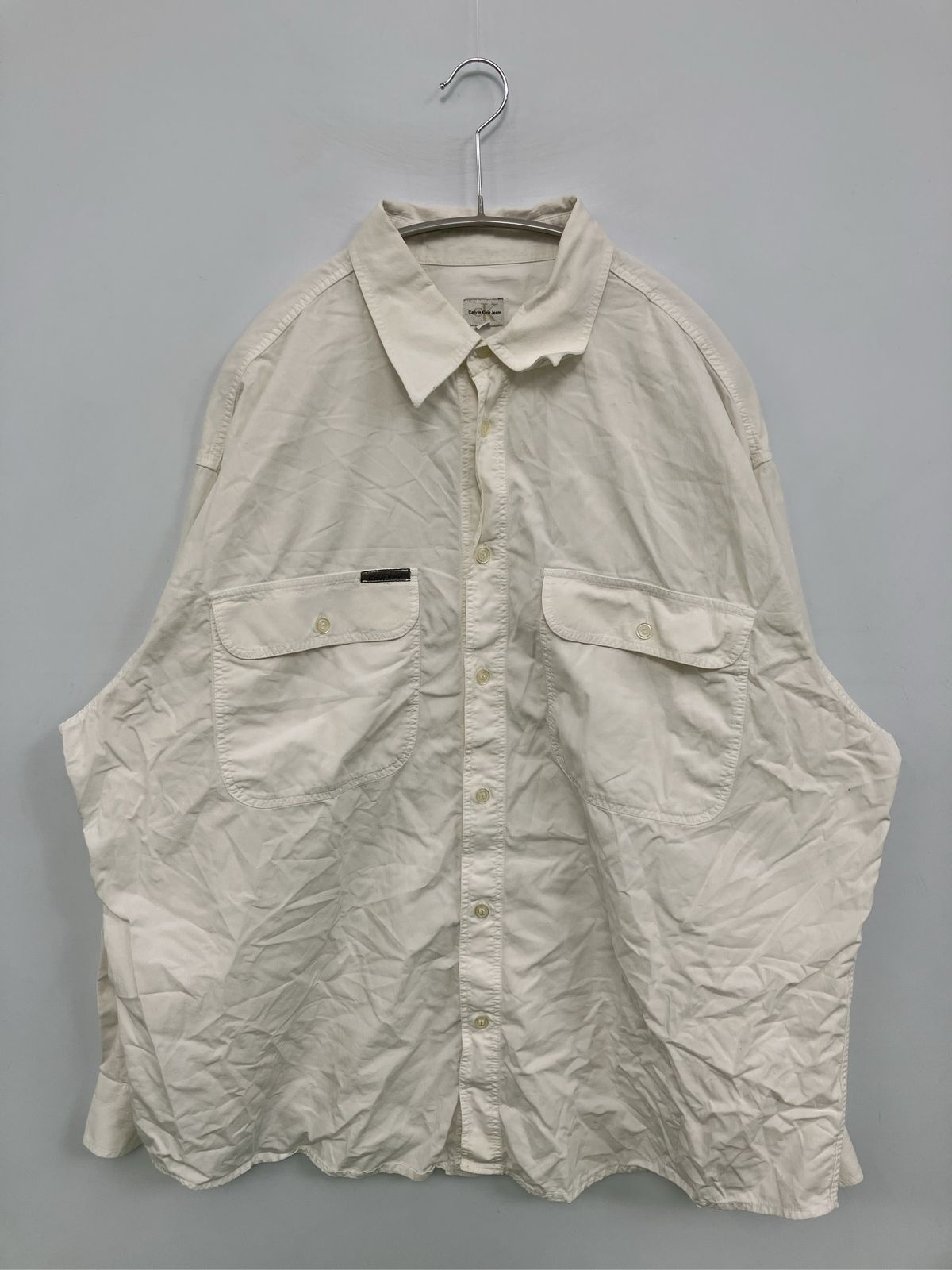 Calvin Klein Jeans カルバンクラインジーンズ シャツ/ブラウス XL アイボリー コットン 無地 ワンポイント ミドル丈 長袖 レギュラーカラー メンズ