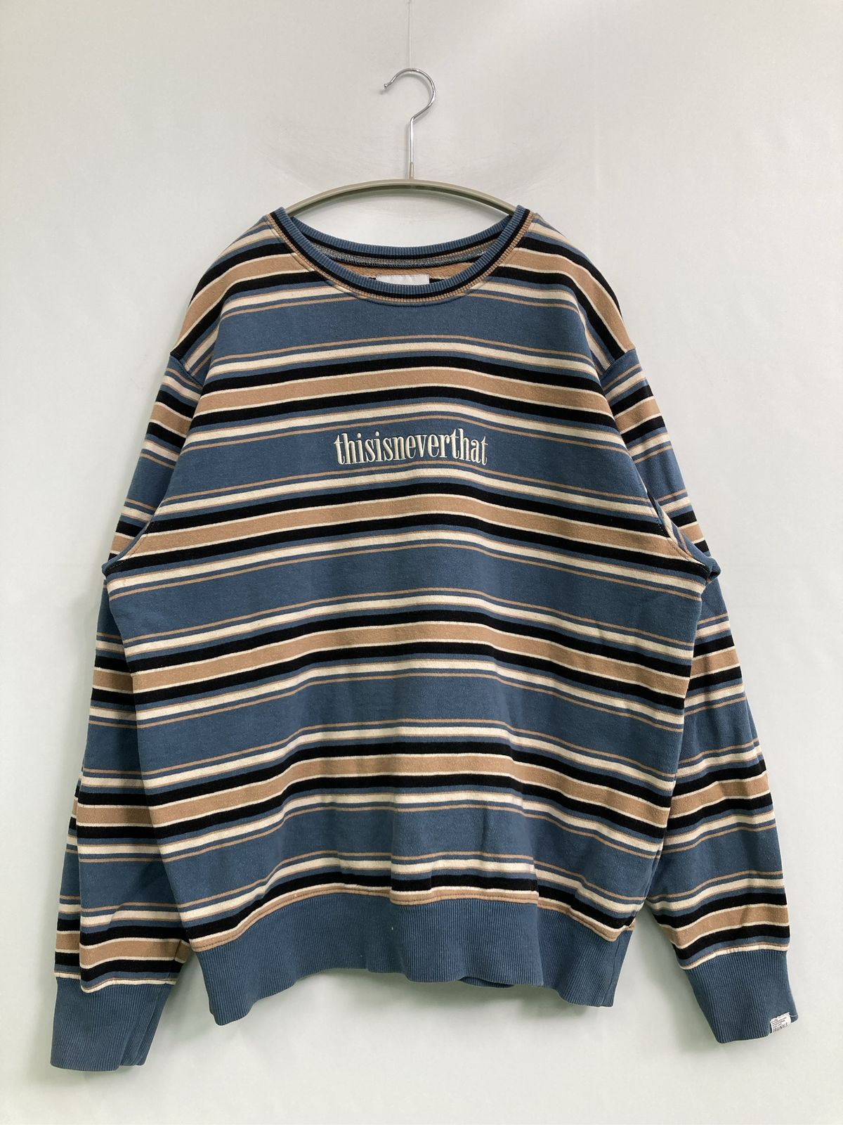 thisisneverthat ディスイズネバーザット スウェット M ブルー ニット ボーダー柄 ブランドロゴ 刺繍 長袖 メンズ レディース