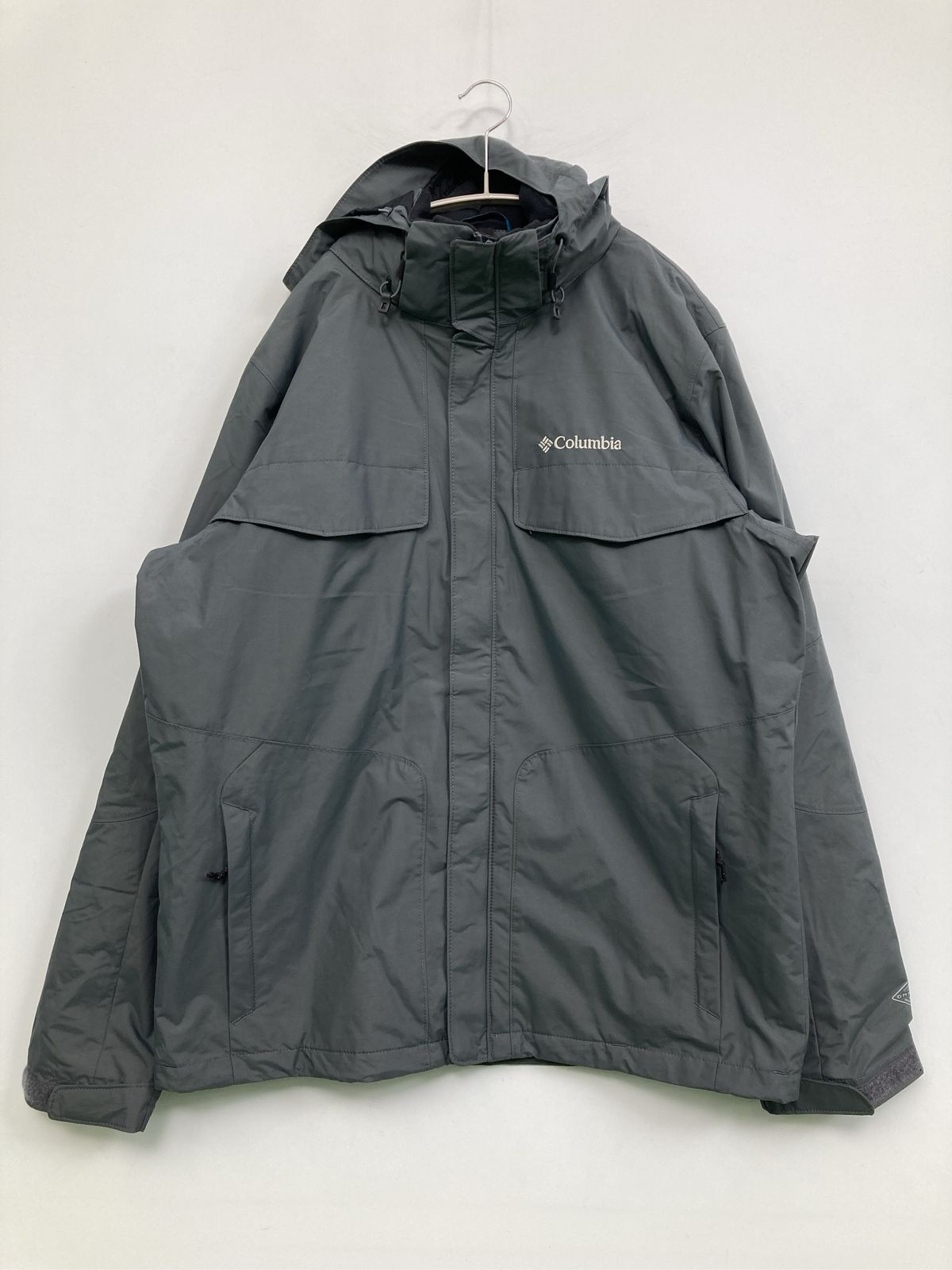 Columbia コロンビア マウンテンパーカー L グレー ナイロン 無地 ワンポイント ブランドロゴ ミドル丈 フードあり メンズ レディース