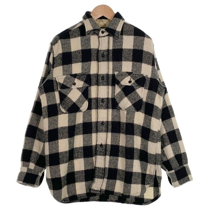 60's SEARS PILGRIM シアーズ ピルグリム バッファローチェック 長袖 ウールシャツ ホワイト ブラック USA製 Size L相当 60's SEARS PILGRIM シアーズ ピルグリム バッファローチェック 長袖