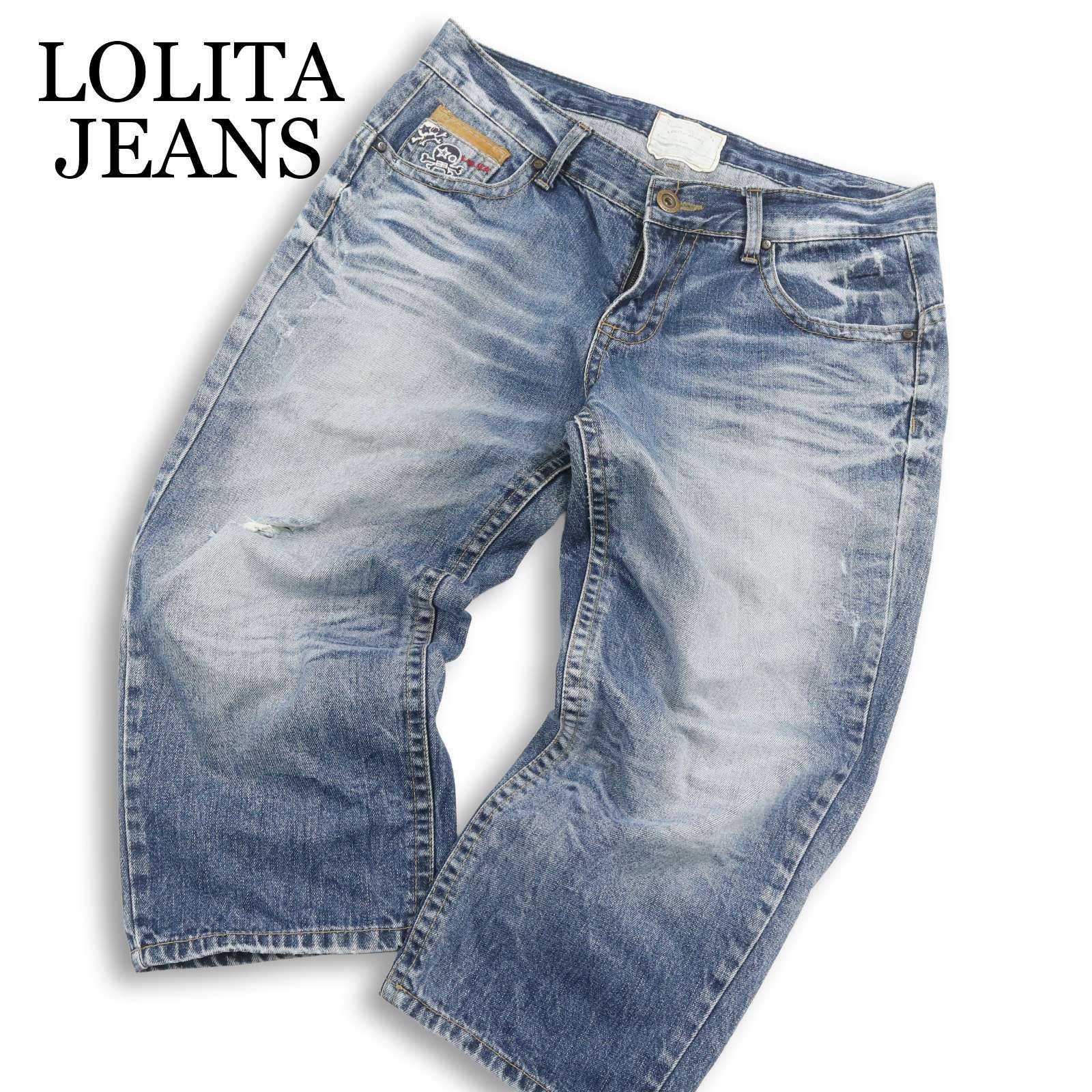 LOLITA JEANS ロリータジーンズ ワッペン スカル クロップド ダメージ