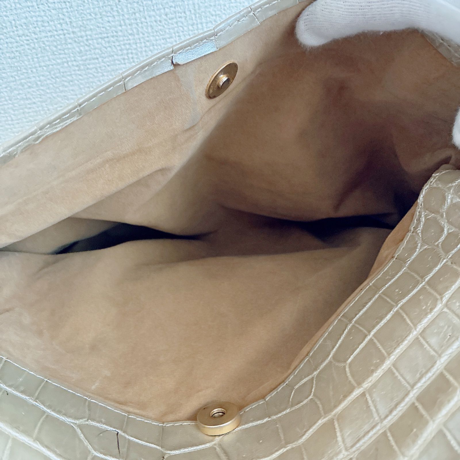 JRAチャーム付き✨️ クロコダイル 2way ハンドバッグ 特大 ゴールド 