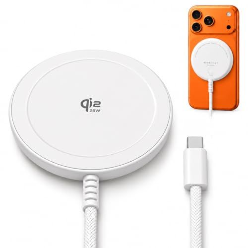ワイヤレス充電器 25W Qi2認証 MagSafe充電器 急速充電 マグネット式 iPhone 17/16/Galaxy S26/Pixel 10 超薄軽量 編み込みケーブル機能付き 対応 iPhone 15/14/13/12シリーズ＆An 81df37d3