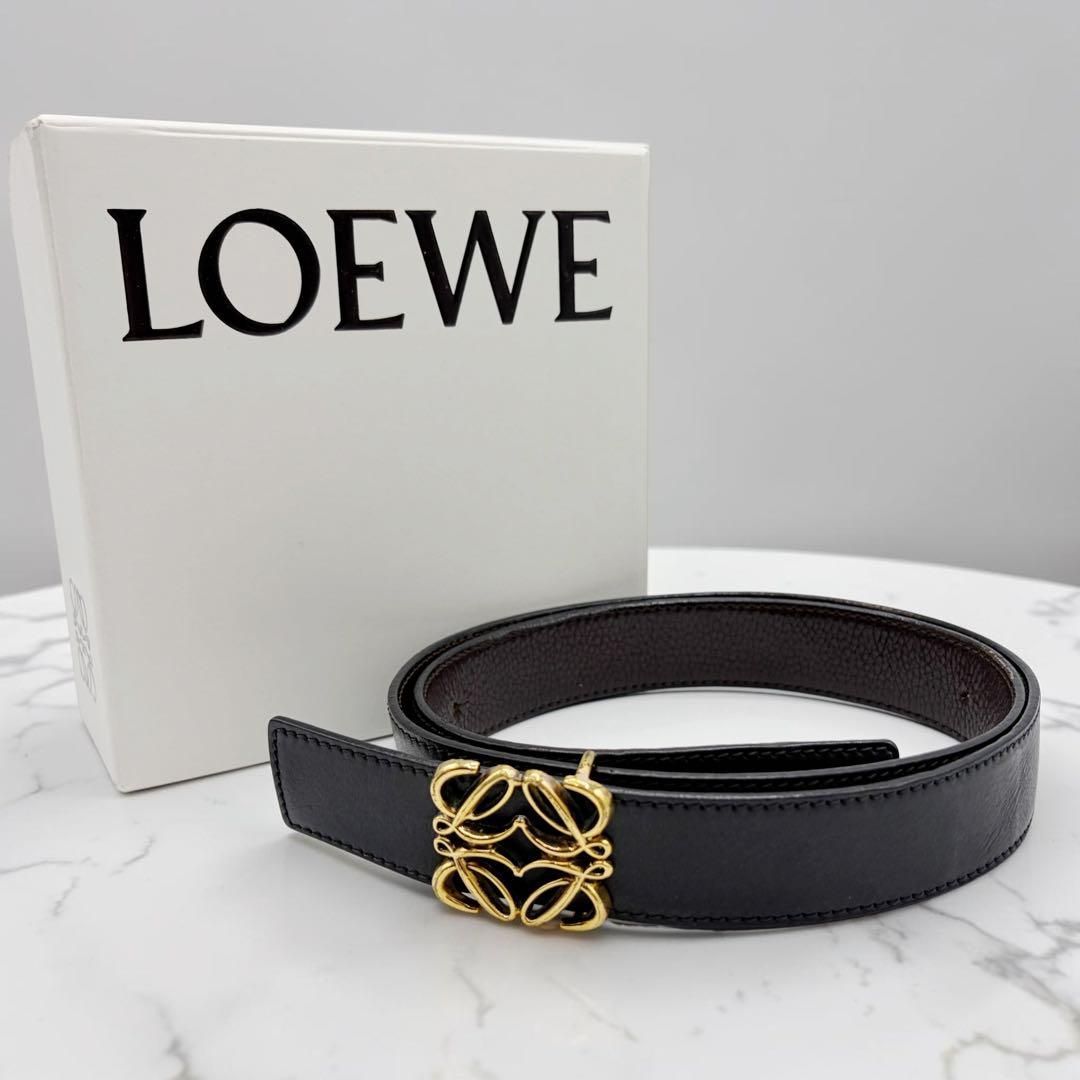 ⭐️良品⭐️ ロエベ アナグラム レザー ベルト ゴールド金具 ブラック