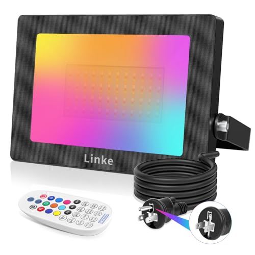 Linke RGBライト 100W RGB投光器 カラーライト フラッドライト ライトアップ LED 500W相当 明るい 省エネ IP66防水 リモコン操作 40種類照明モード タイマー機能 調光可能 メモリー機能 屋外 屋内 バー 看板灯 アクア 国内発送