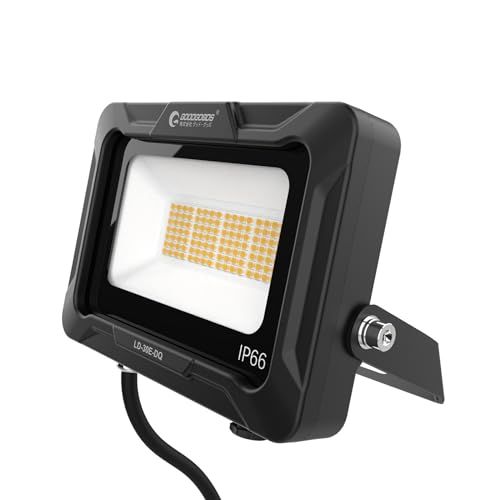 GOODGOODS 30W LED 投光器 電球色 100V対応 IP66 防水 ledライト ワークライト 高輝度 省エネ 120°広角照明 フラッドライト 看板灯 駐車場 ガレージ 倉庫 BBQ 屋外作業 野外 屋外常設 広範囲 取付簡単 15f9ace7