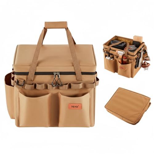 yETO ソフトコンテナ 30L キャンプ 防水 自立式 折りたたみ 蓋付き 工具バッグ ギアバッグ コンテナ キャンプ ギアケース 薪ツールバッグ アウトドア 車載収納 収納ボックス キャンプバッグ 焚き火ツールケース ギアバッグ ベージュ e93e0162