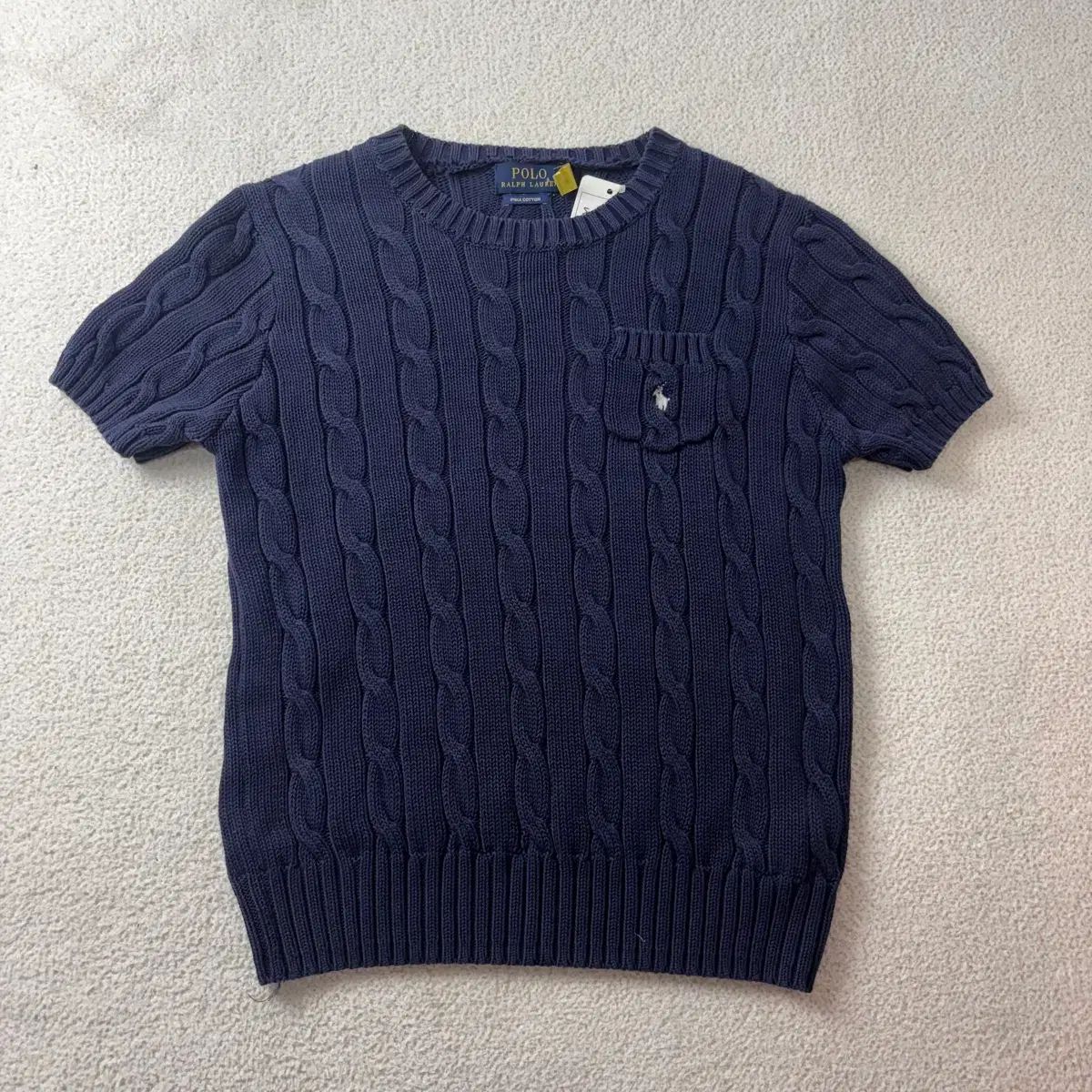W 95 POLO RALPH LAUREN(ポロラルフローレン) ケーブル編み ポケット コットン 半袖ニット