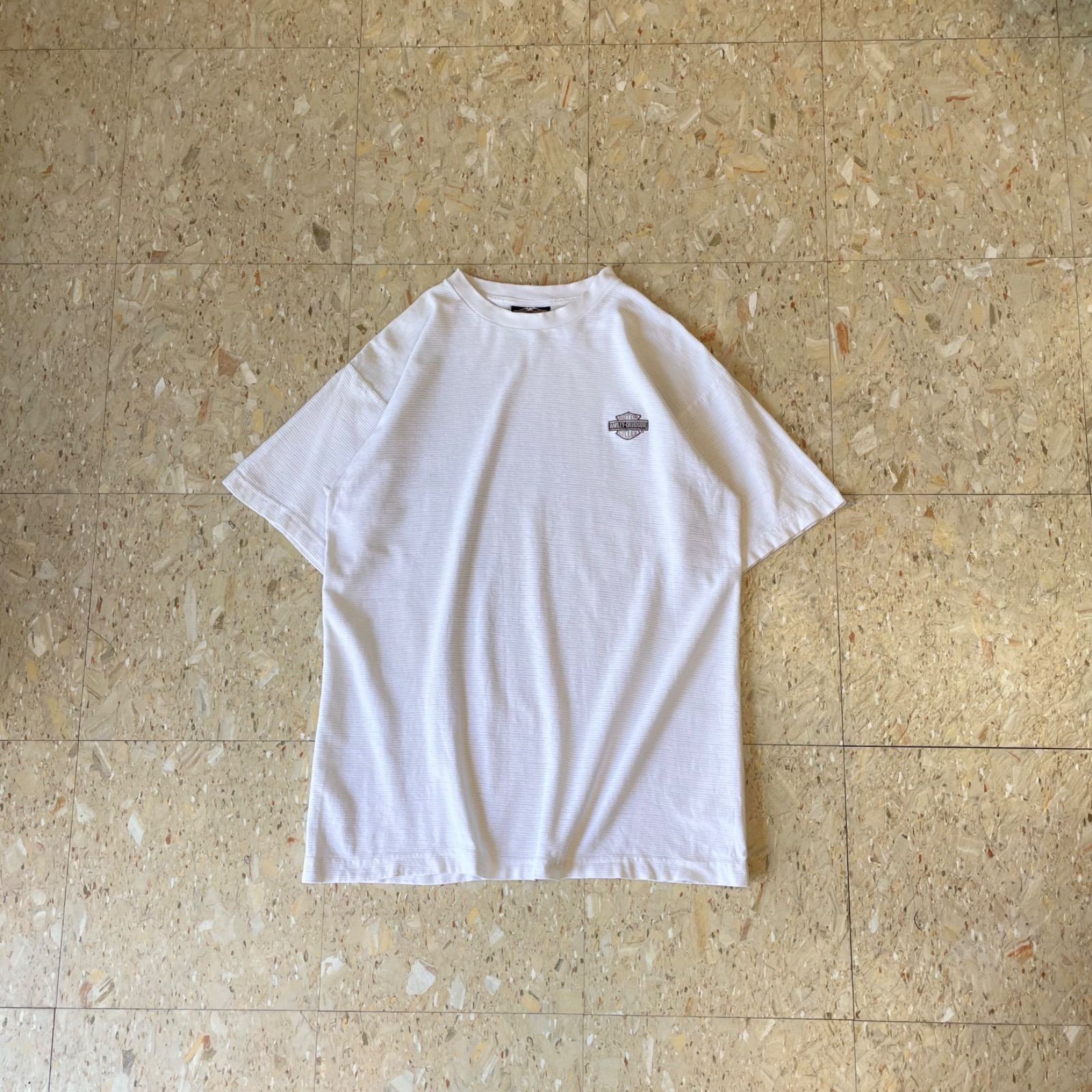 90s USA製 【Harley-Davidson】 ハーレーダビットソン ボーダー Tシャツ 生成り size.M