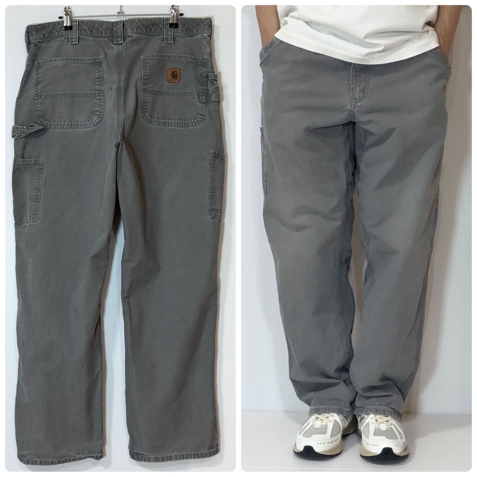 良サイズ Carhartt カーハート ライトダック ペインターパンツ B151 FAT Original Dungaree Fit W36L32 ファティーグ チャコールグレー ワークパンツ 美フェード 薄手 極太 ワイドバギー US企画 p26053607