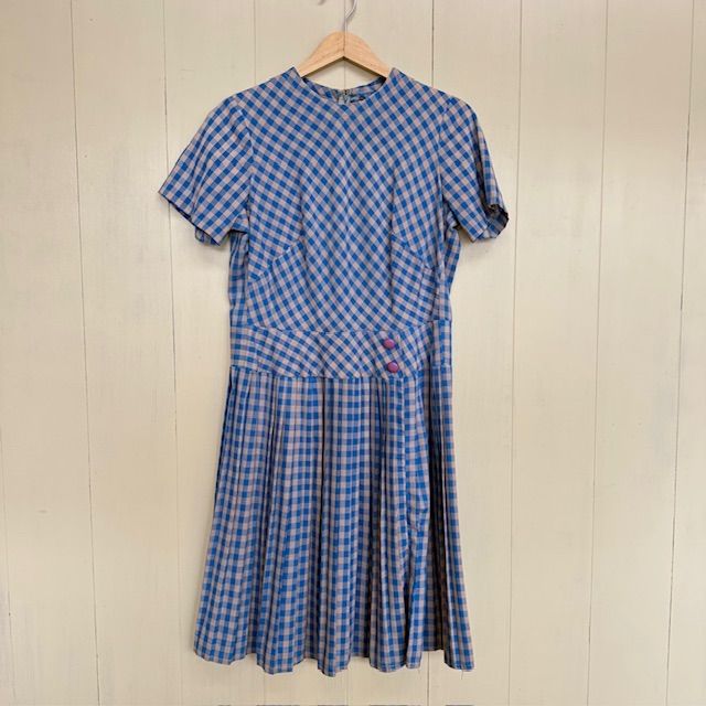 チェック　切り替えワンピース　プリーツ裾　ハンドメイド