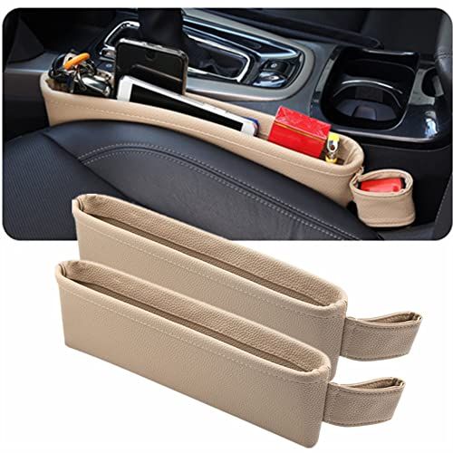 Raksonic車用サイド収納ボックス 車用収納ボックス 車用収納ポケット シート隙間収納 シートポケット レザー素材 運転席・助手席に最適 多機能収納 自動車部品収納 小物入れ 2本入 ベージュ(沖縄・離島の方発送不可）) ebe454c9