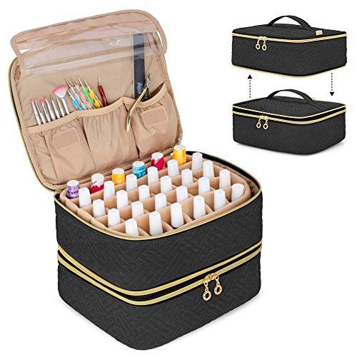 Luxja 取り外し可能な二層式マニキュアケース 60ボトル用 ネイル用品収納ポケット付き ネイルカラー収納ケース ブラックas 33be1333