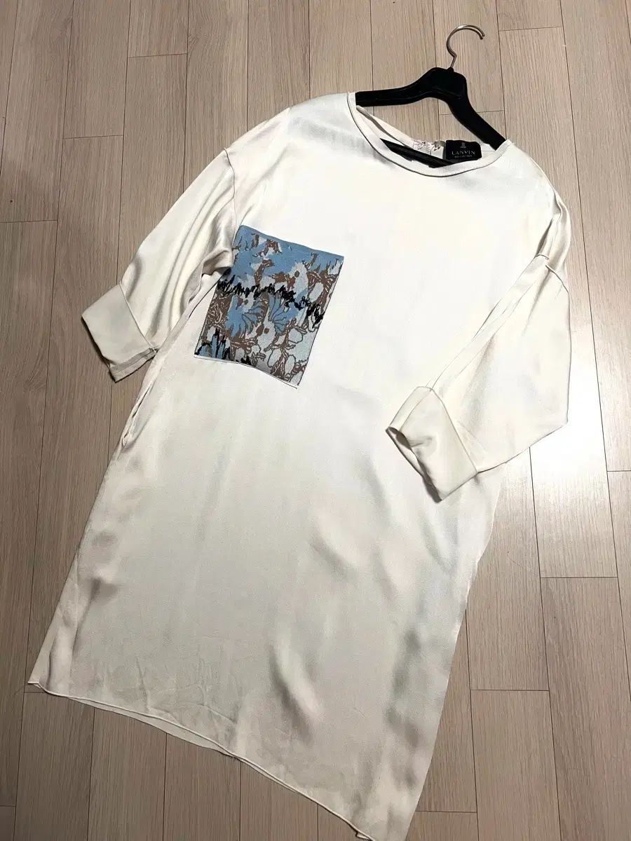 ハンサム ランバンコレクション 刺繍ニットポケット サテン シルキー ワンピース LANVIN ゲストルック オフィスルック