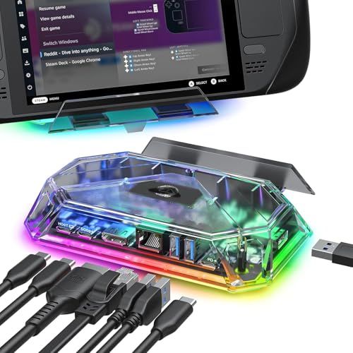 JSAUX RGB ドッキングステーション Steam Deck (OLED)/ROG Ally/Legion Go対応 8-in-1 USBC ドック 4K@60Hz HDMI、ギガビットイーサネット、USB C 3.0、デュアルUSB A a0f06a1b