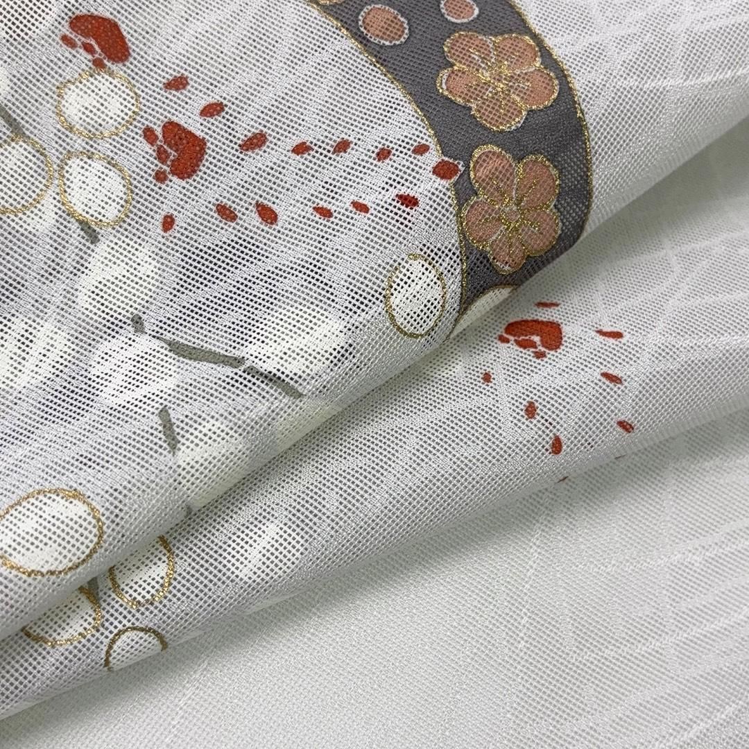 夏着物 付下げ 紗 萩の花に梅 松 薄藍白色 しつけ糸 K-5999 - メルカリ
