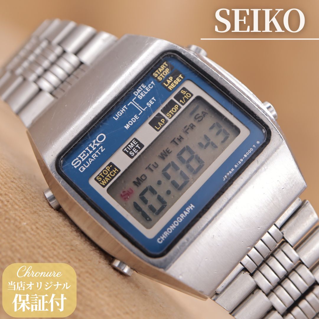 セイコー A129-5000 SEIKO QUARTZ CHRONOGRAPH デジタル クォーツ クロノグラフ 角型 スクエア 34.5mm 1978年製 電池交換済 【６ヶ月保証】 CH563