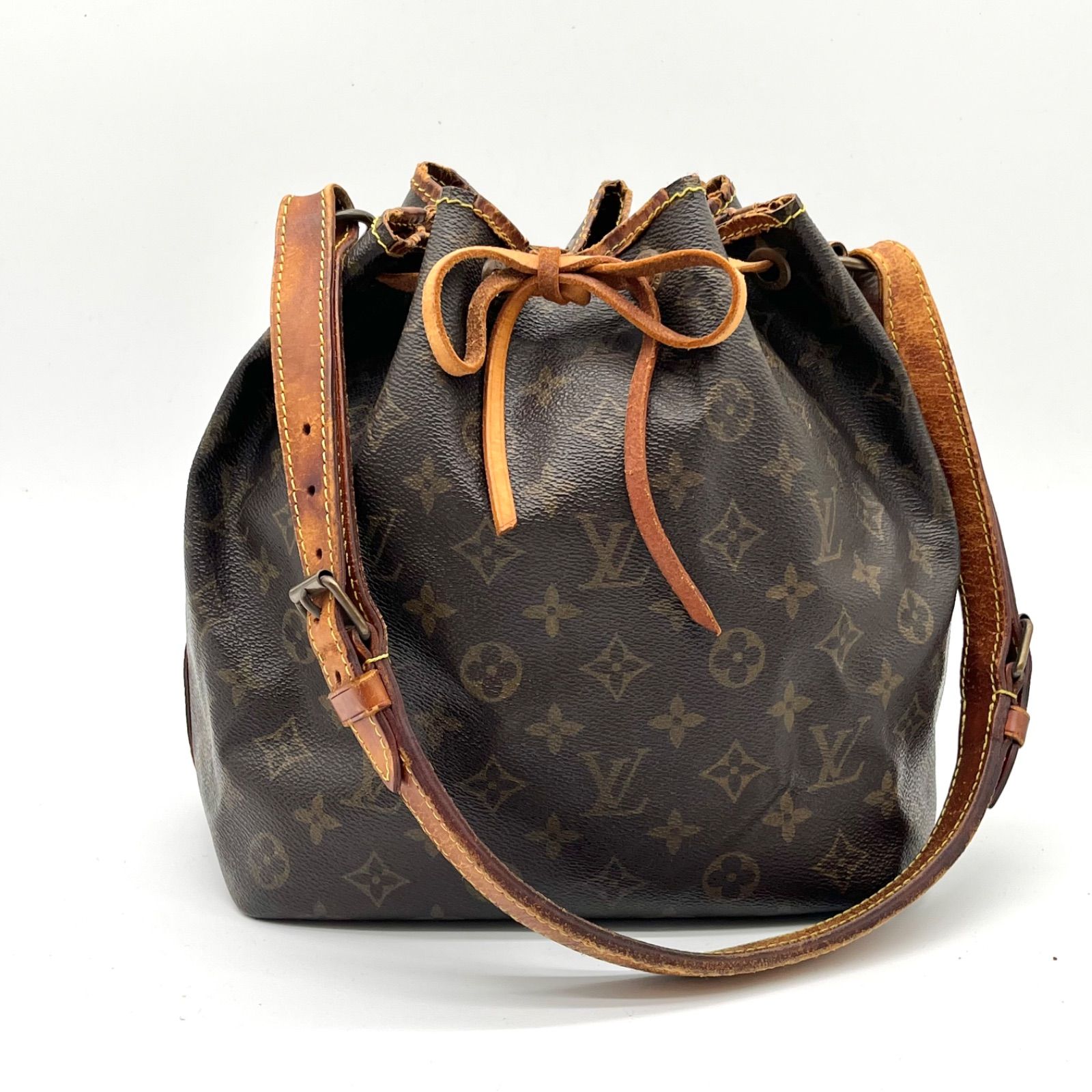 LOUIS VUITTON ルイヴィトン モノグラム プチノエ 巾着 ショルダーバッグ M42226 ブラウンレディース