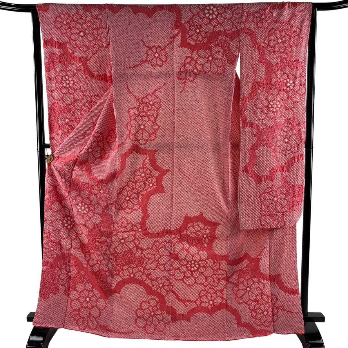 振袖 身丈167cm 裄丈65cm M 袷 菊 総絞り ピンク 正絹 秀品 【中古】