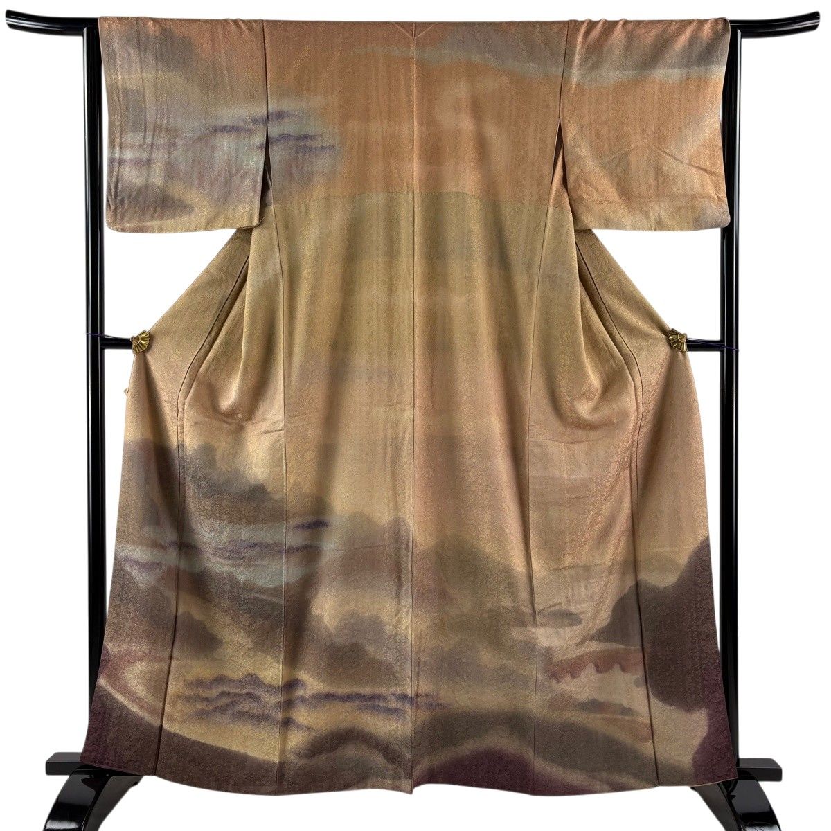【美品】 訪問着 身丈161cm 裄丈64.5cm M 袷 やまと 風景 山並み ぼかし 薄茶色 正絹 秀品 【中古】 9,086円