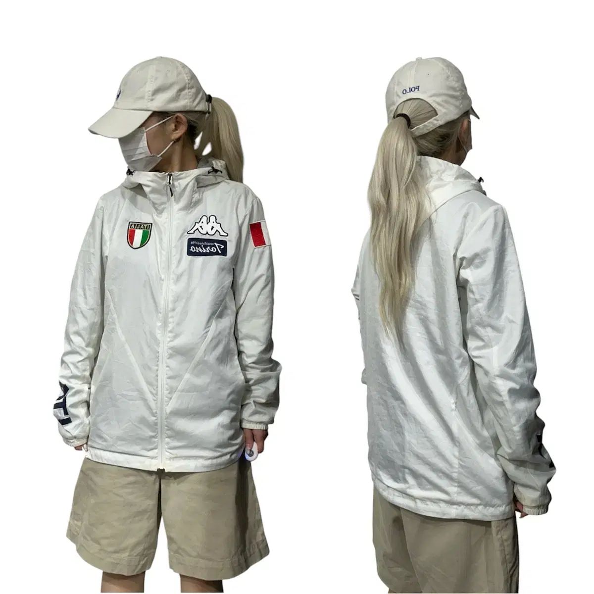 カッパ イタリア 白 オーバーサイズ フード ウィンドブレーカー オールドスクール トラック ジャケット L