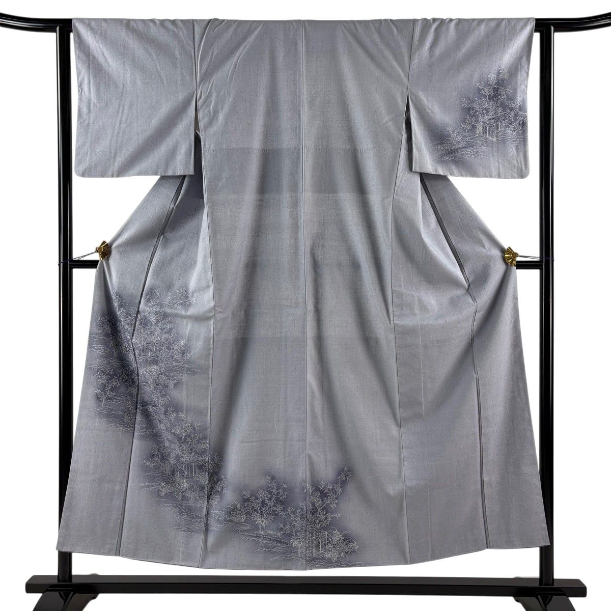 付下げ 身丈152cm 裄丈63cm S 袷 樹木 流水 ぼかし 薄紫 正絹 秀品 【中古】