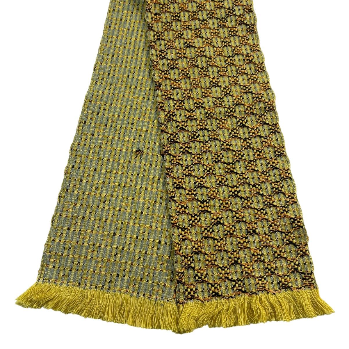 【美品】半幅帯 秀品 幾何学模様 黄色 正絹 【中古】