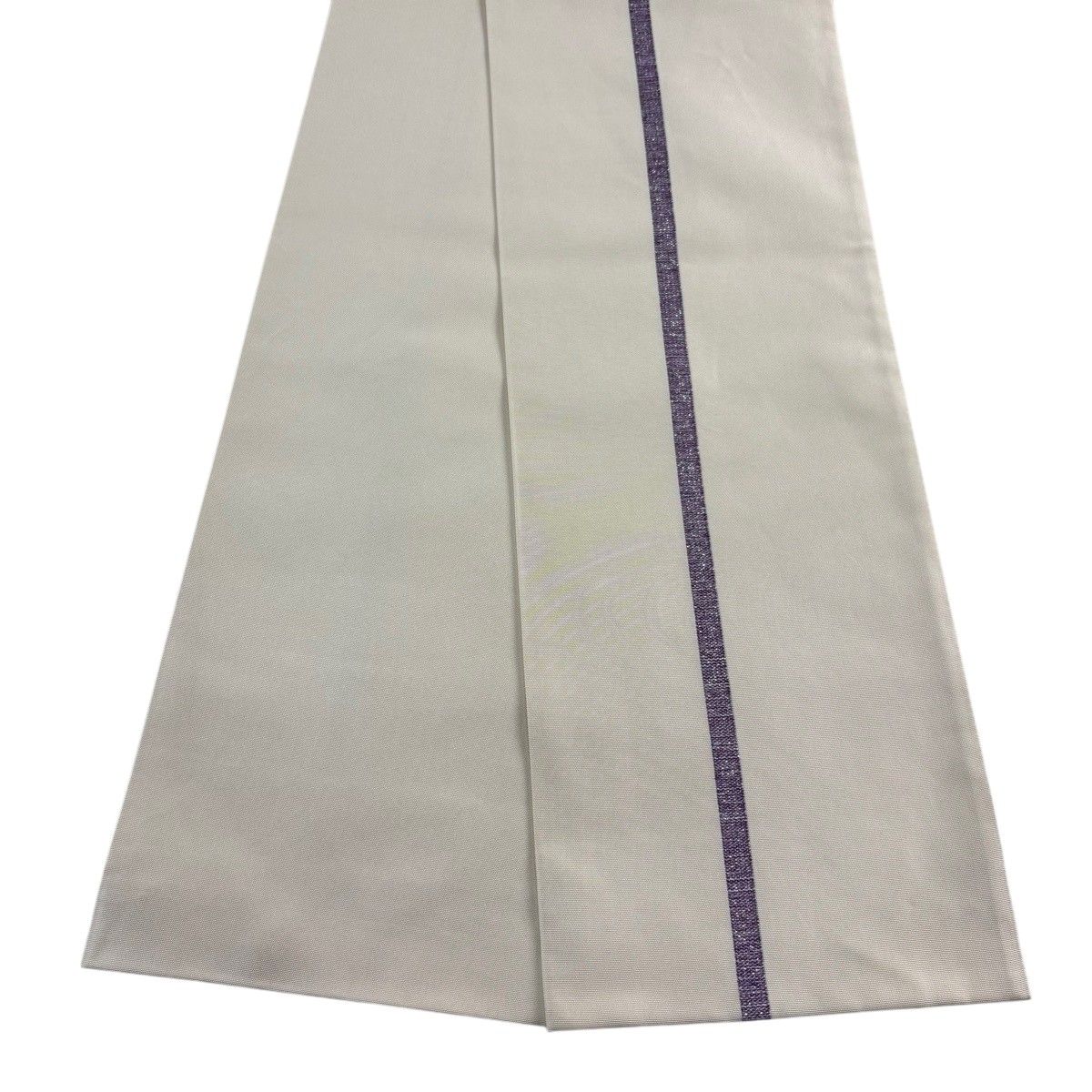【美品】半幅帯 秀品 撫松庵 縞 銀糸 クリーム 正絹 【中古】