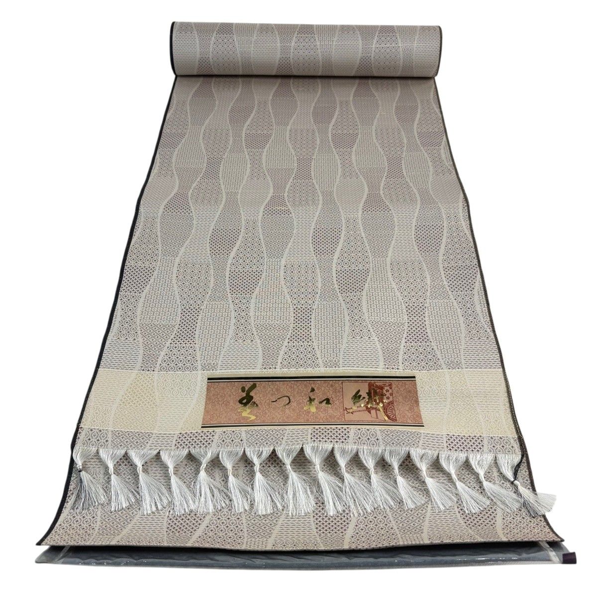 反物 秀品 紬 立涌 亀甲絣 灰茶 正絹 【中古】