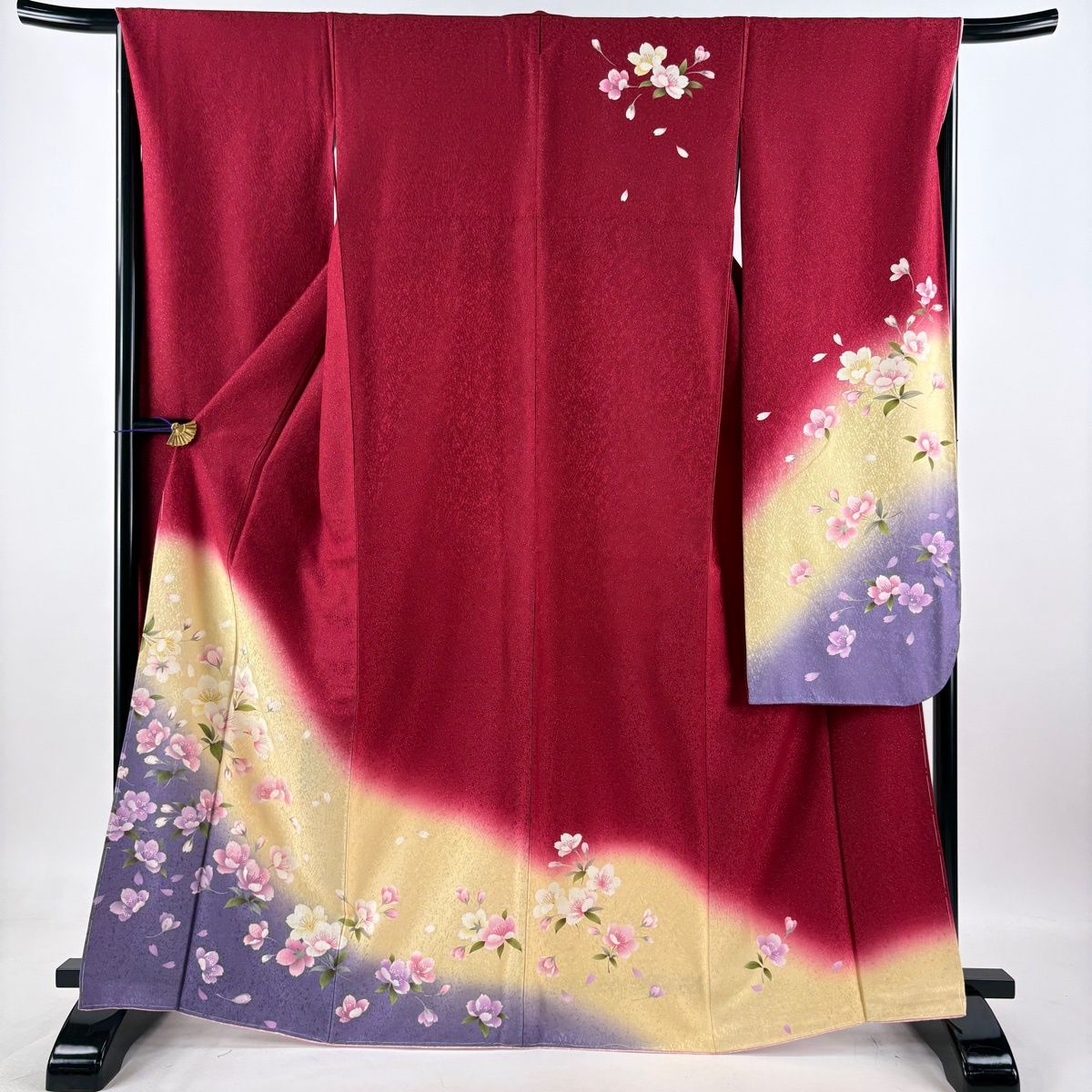 美品】 振袖 身丈166cm 裄丈67cm M 袷 袋帯フルセット 草花 銀通し 