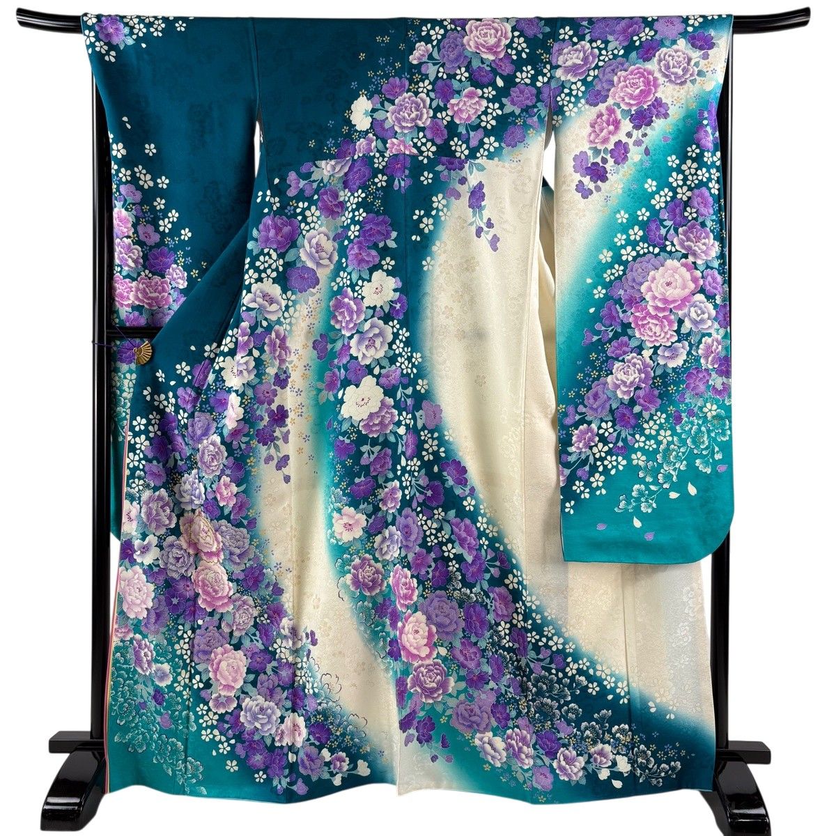 【美品】 振袖 身丈166cm 裄丈66.5cm M 袷 桂由美 落款 草花 箔 ストーン 青緑 正絹 逸品 【中古】 28,324円