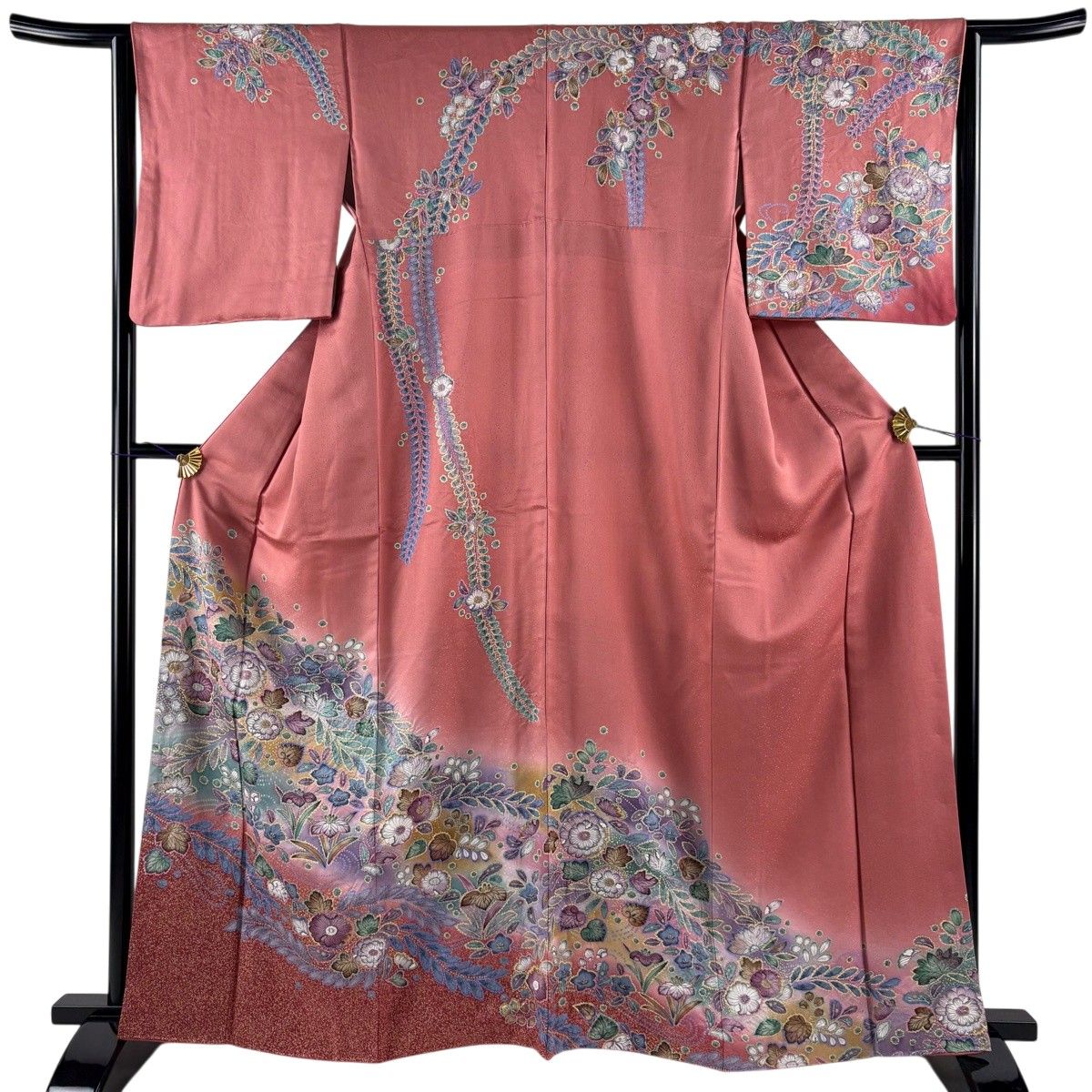 【美品】 訪問着 身丈163cm 裄丈65cm M 袷 辻が花 流水 金彩 ぼかし ピンクベージュ 正絹 名品 【中古】 11,218円