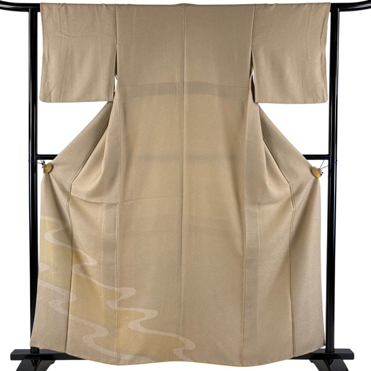 【美品】 付下げ 身丈159cm 裄丈62cm S 袷 流水 鮫 薄茶色 正絹 秀品 【中古】