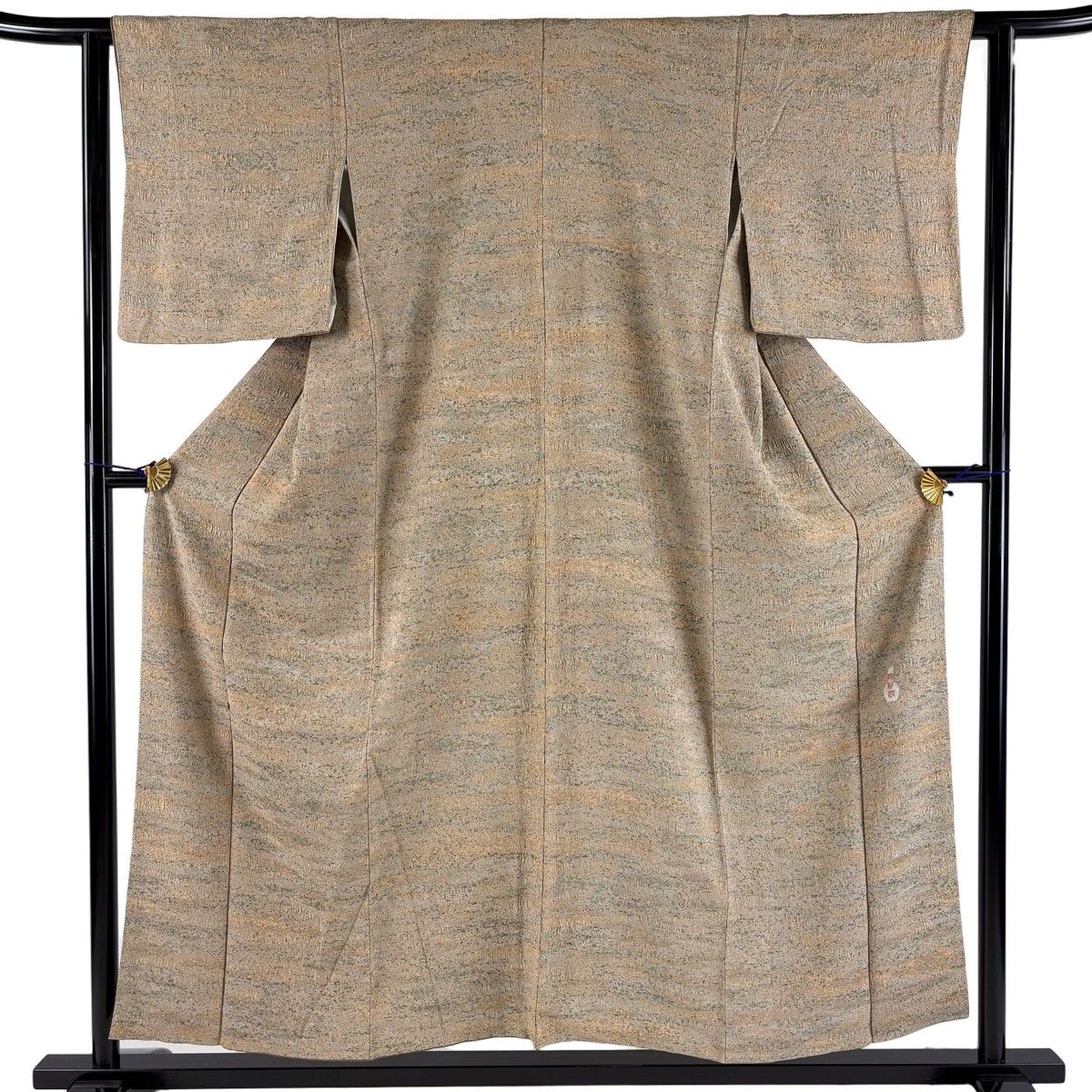 【美品】 小紋 身丈154.5cm 裄丈61cm S 袷 陶彩染 幾何学模様 薄茶色 正絹 秀品 【中古】