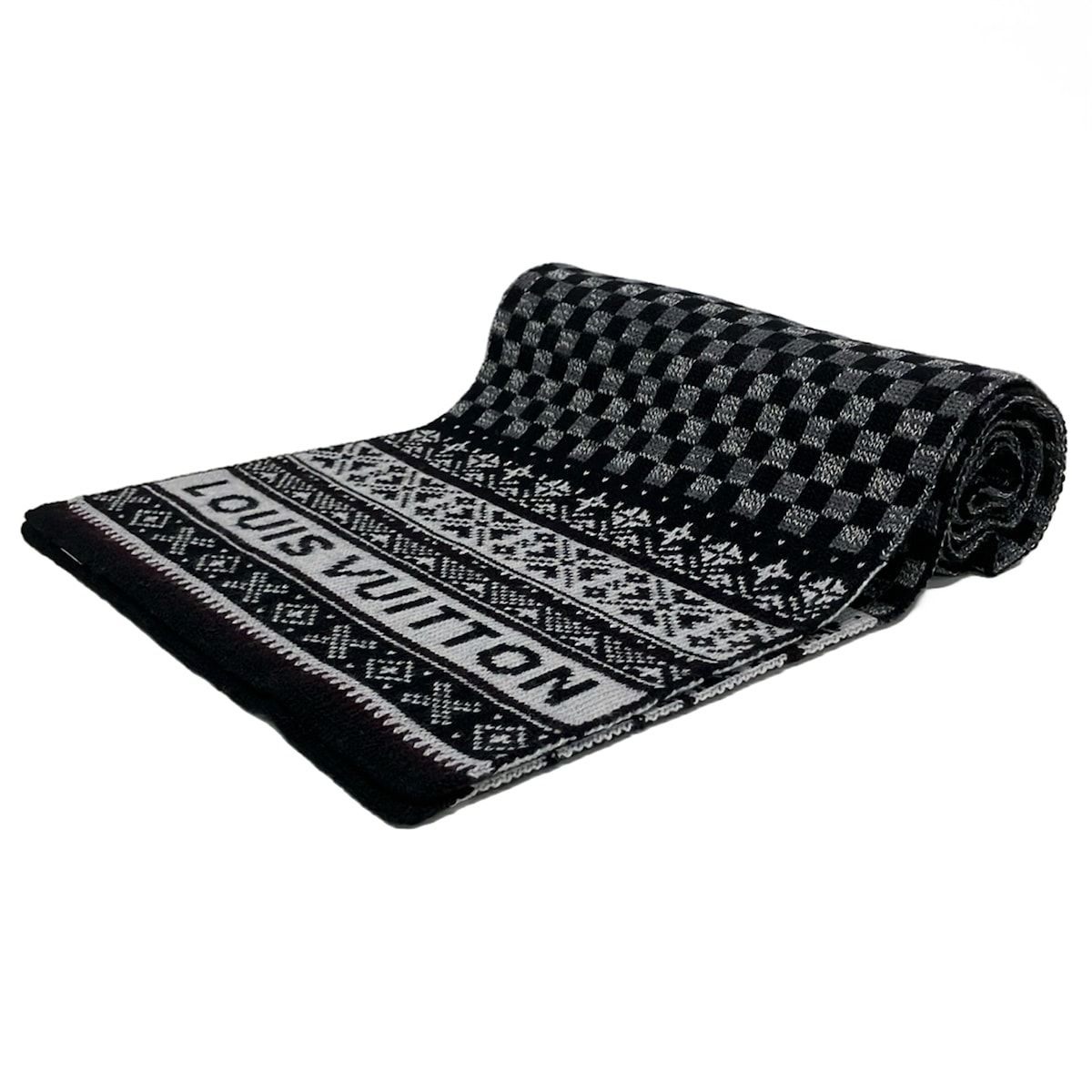 LOUIS VUITTON(ルイヴィトン) ストール(ショール) - 黒×ダークグレー×ライトグレー ウール