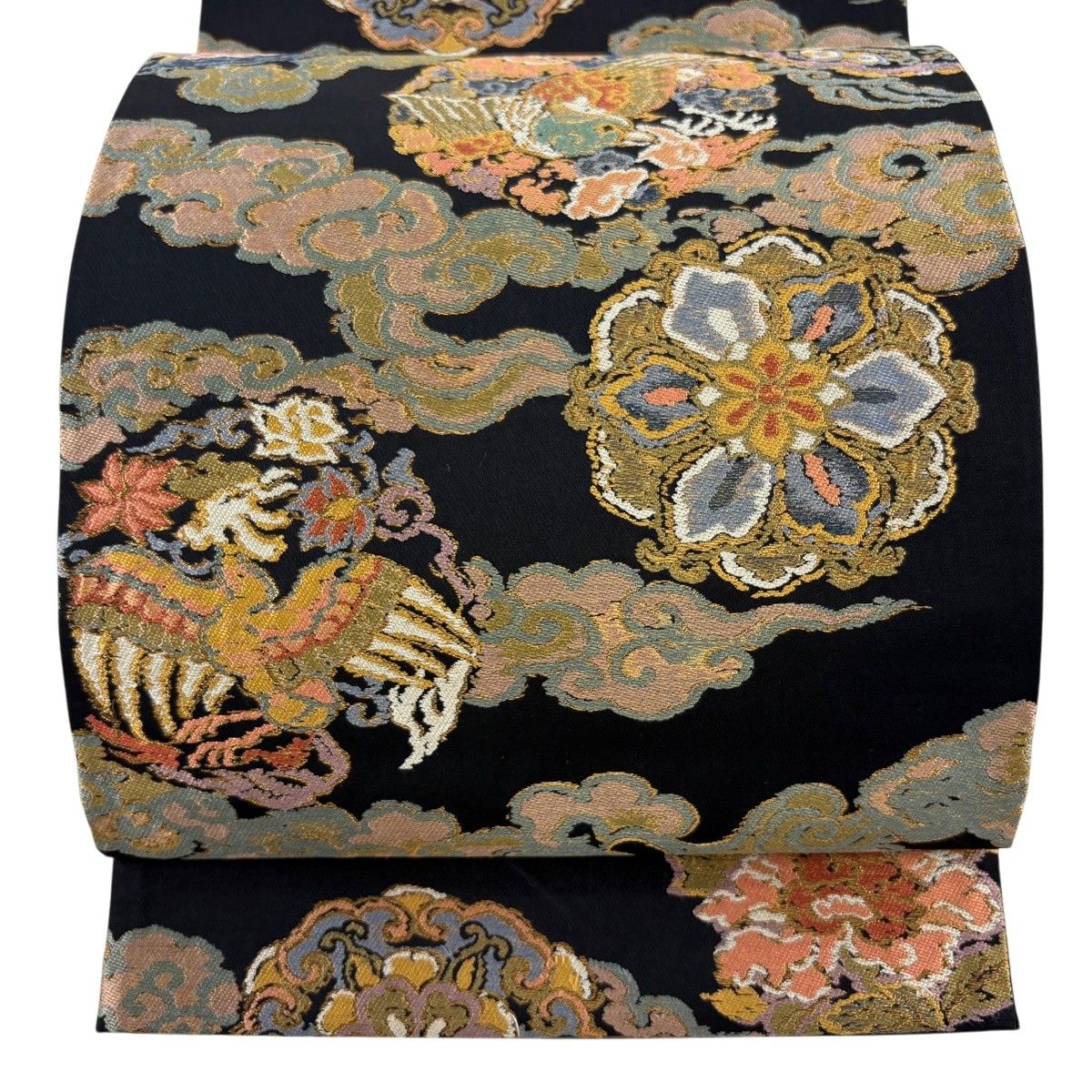 【美品】 袋帯 秀品 東照宮 雲海天象文 金糸 黒 六通 正絹 【中古】