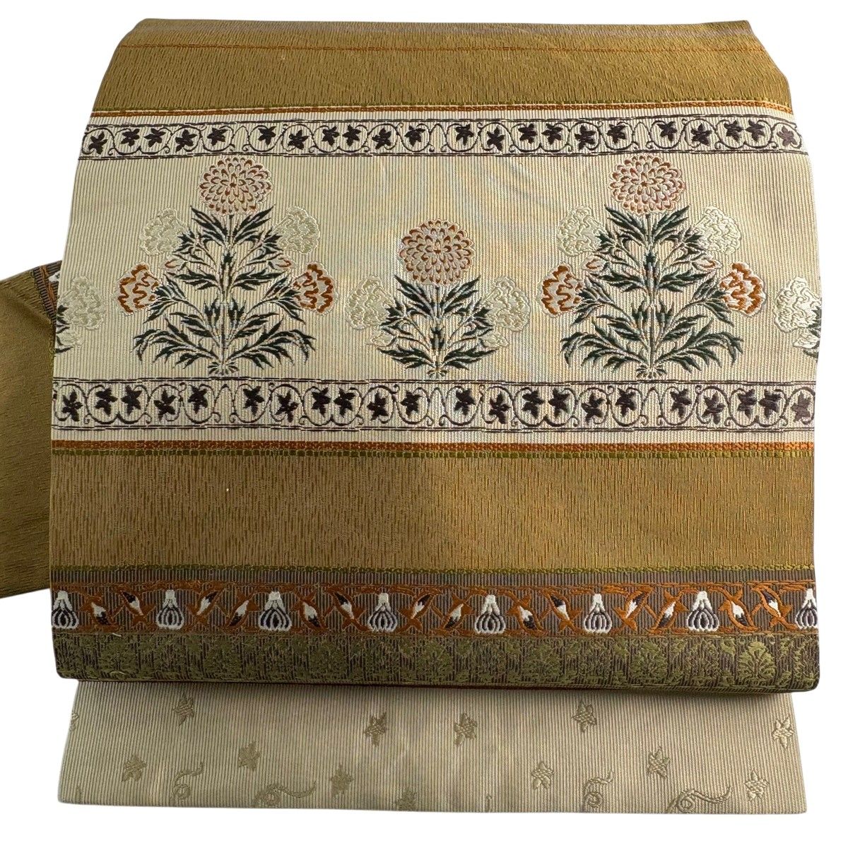 【美品】 名古屋帯 秀品 草花 縞 山吹茶色 正絹 【中古】 9,204円