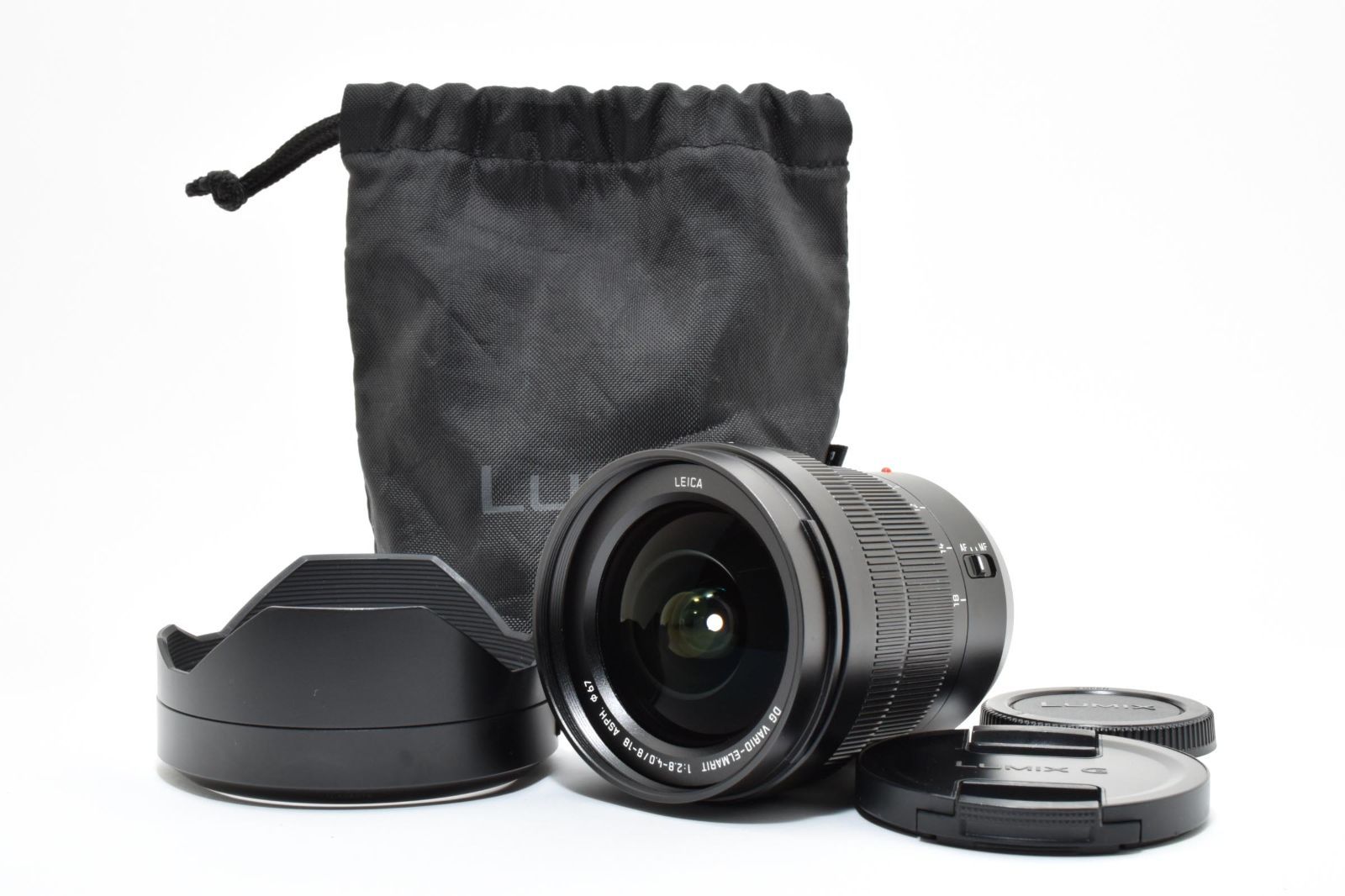 【美品・レンズフード、ポーチ付き】 PANASONIC VARIO-ELMARIT 8-18mm F2.8-4.0 H-E08018 マイクロフォーサーズ用