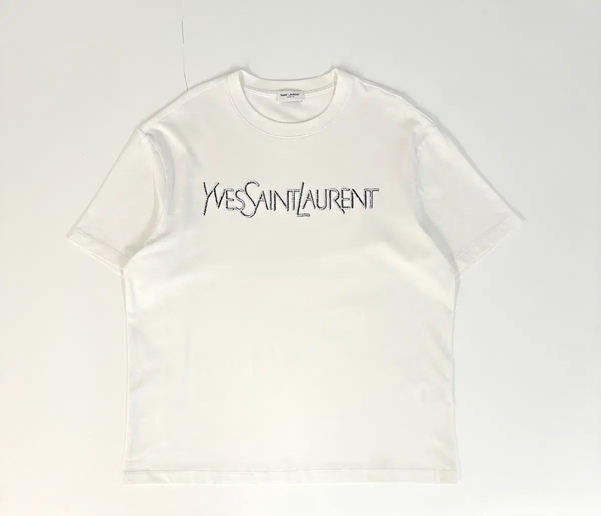 イヴ・サンローラン 日本版 YSL 90s 刺繍 ロゴ 白 半袖 L(44/66)