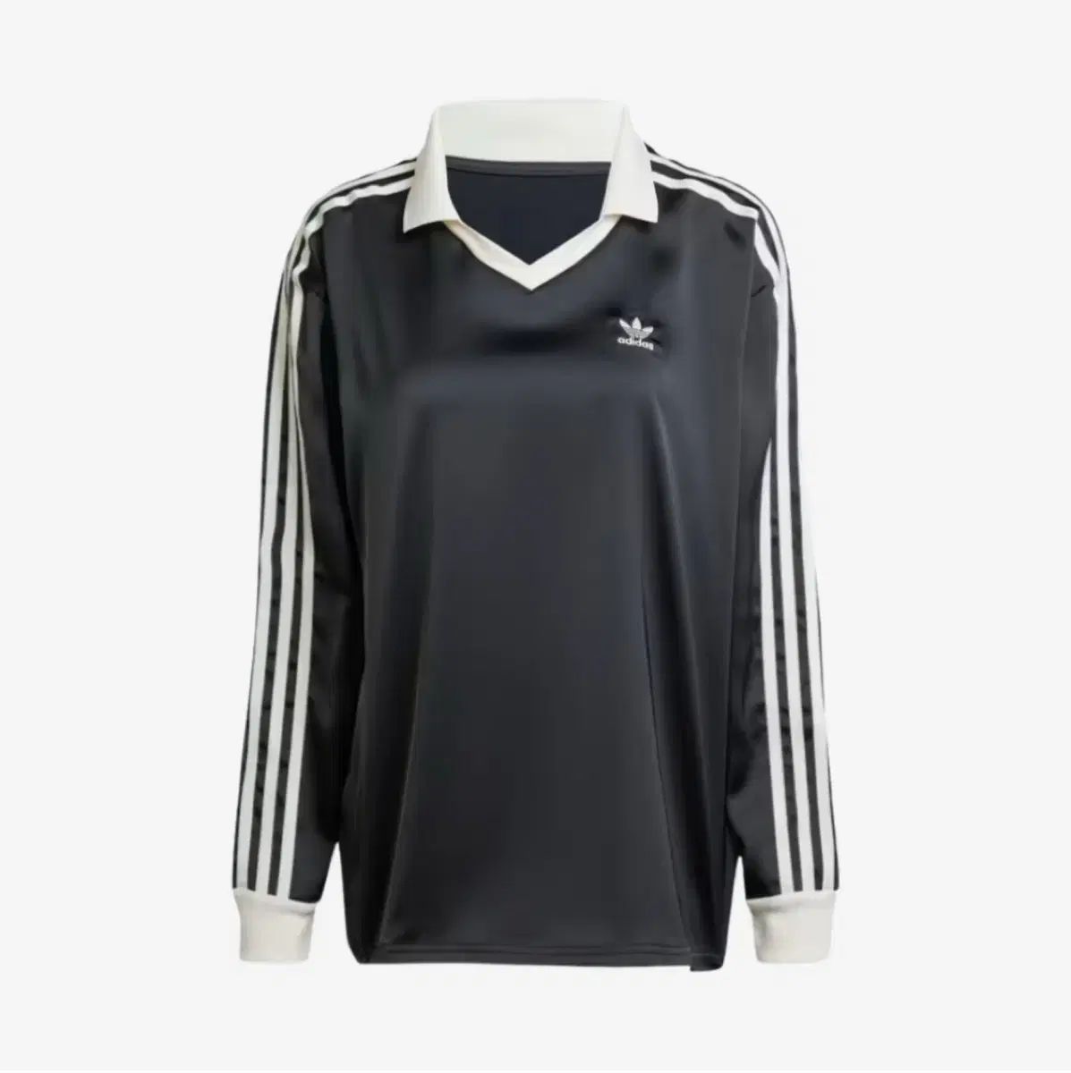 S 出品) adidas 3本線 サテン ロングスリーブ Tシャツ ブラック IR6099