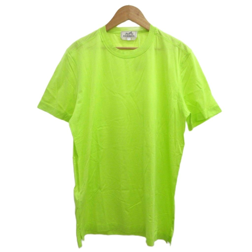 エルメス HERMES タグ付き Tシャツ S 黄緑 ライムグリーン 無地 ラウンドネック 半袖 カットソー /PP ■GY19