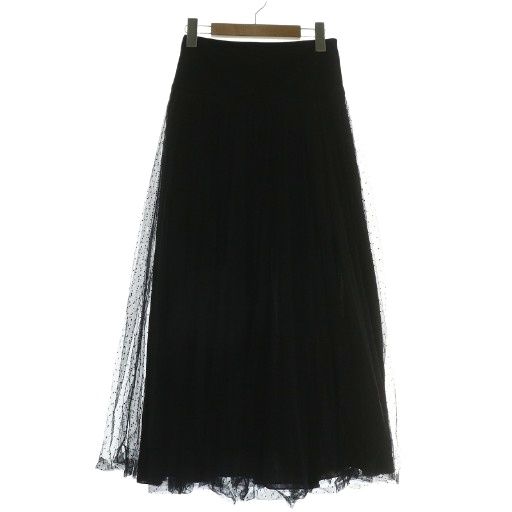 クリスチャンディオール Christian Dior 24SS ドット プリーツ プリュムティ チュール ミディスカート ロング 38 S 黒 ブラック 841J50A8810 /MW ■GY17 ▲H