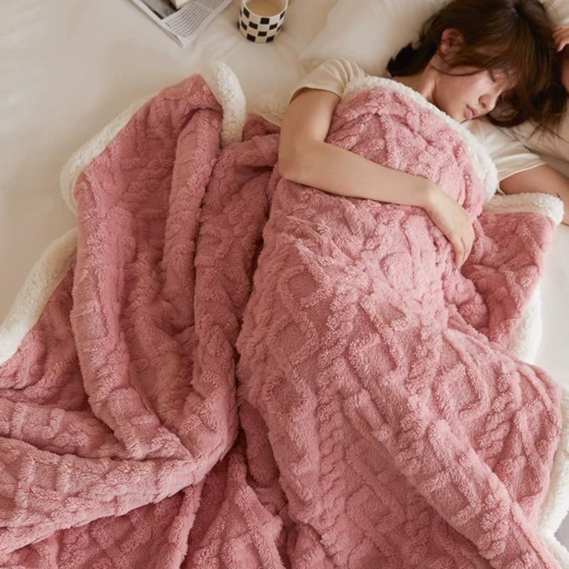 毛布 二枚合わせ ブランケット 掛け毛布 暖かい 厚手 保温 ひざ掛け 大判発熱 ふわふわ 羽織れる 柔らかい 丸洗いOK 抗菌防臭 静電防止 (ピンク, 130*150)
