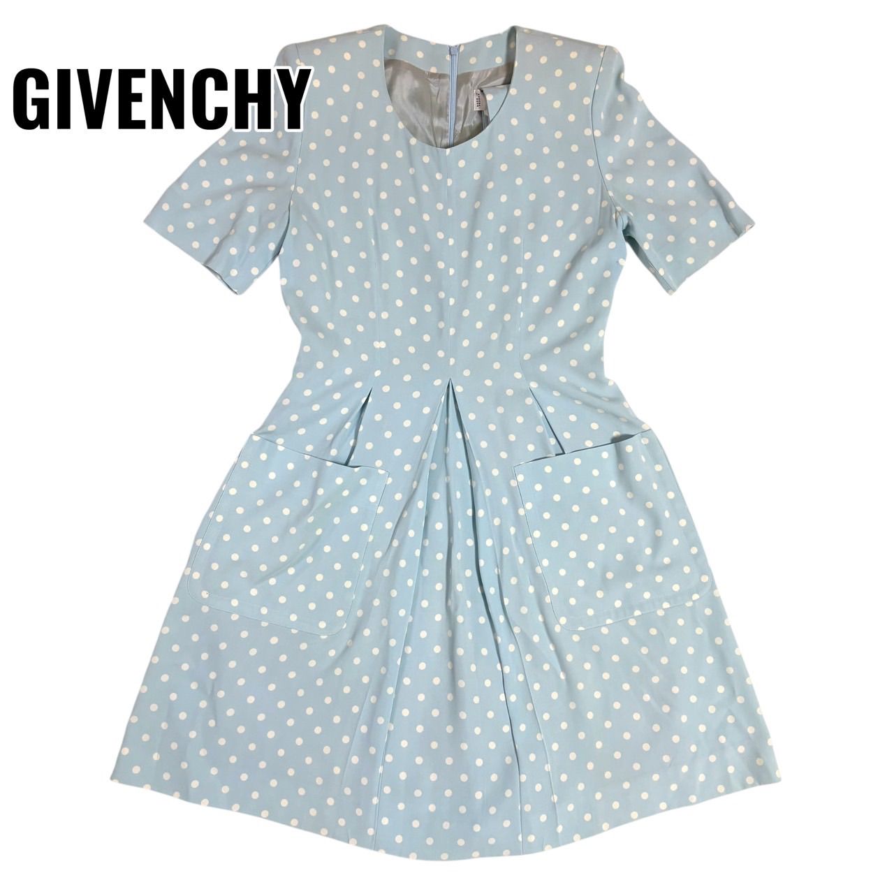 GIVENCHY ジバンシィ ワンピース ドット 水色 半袖 フランス製 