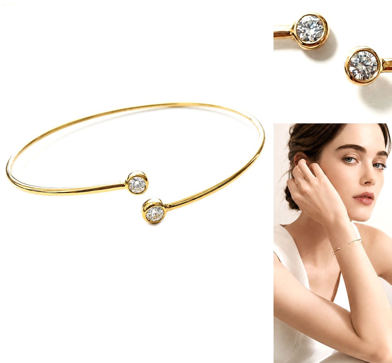希少　美品　TIFFANY　ティファニー　K18 YG　イエローゴールド　ダイヤモンド フープ バングル　シングルロウ ブレス　ダイヤ　2P 129,900円